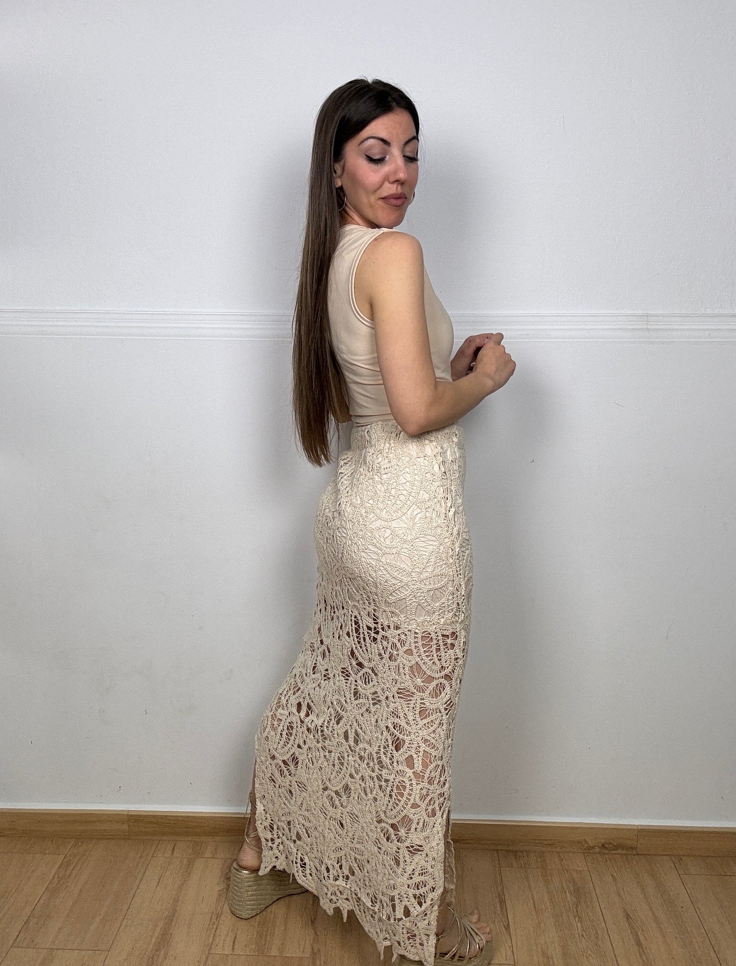 FALDA CROCHET BEIG