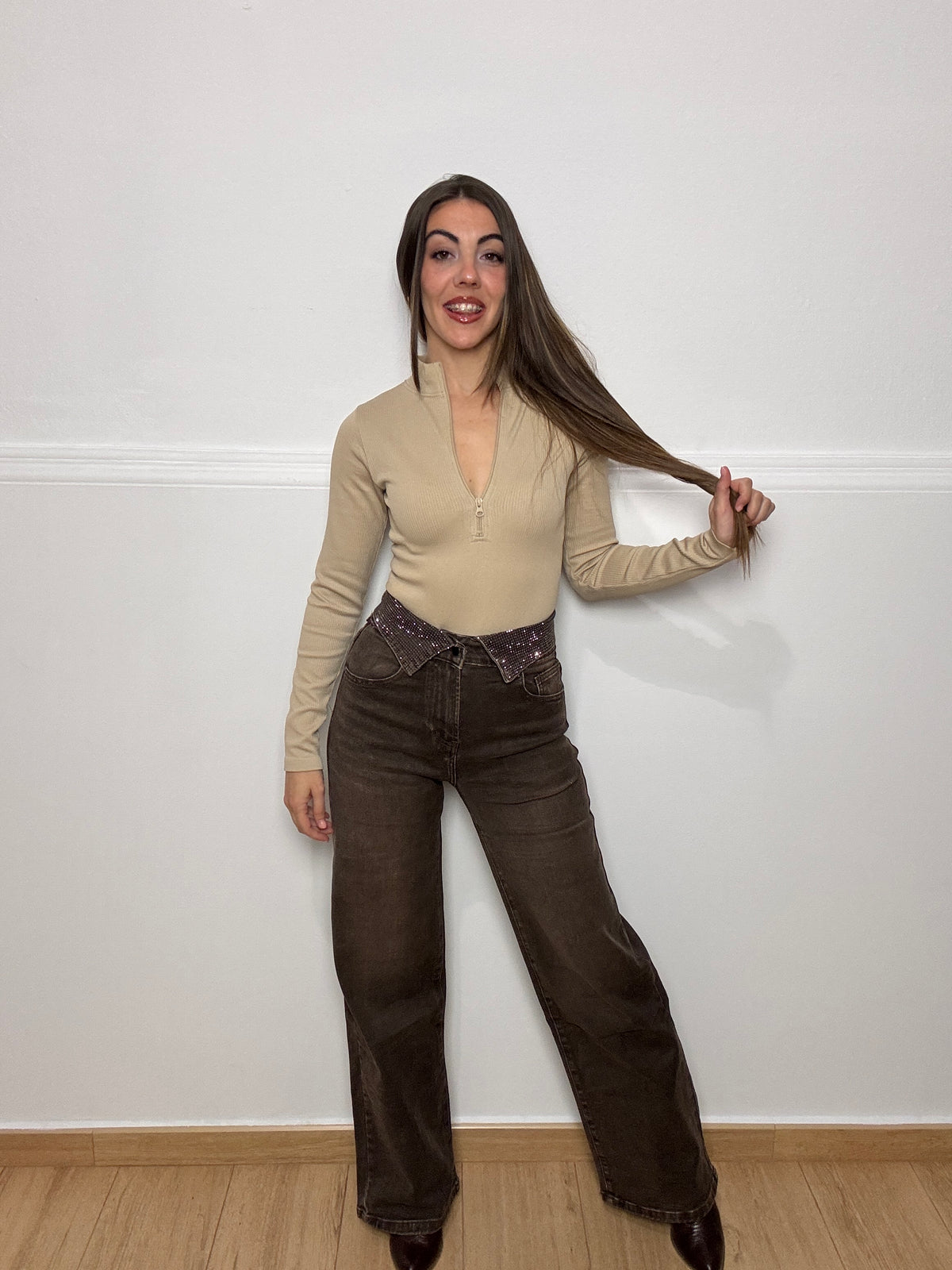 PANTALÓN BRILLO CINTURA (marrón)