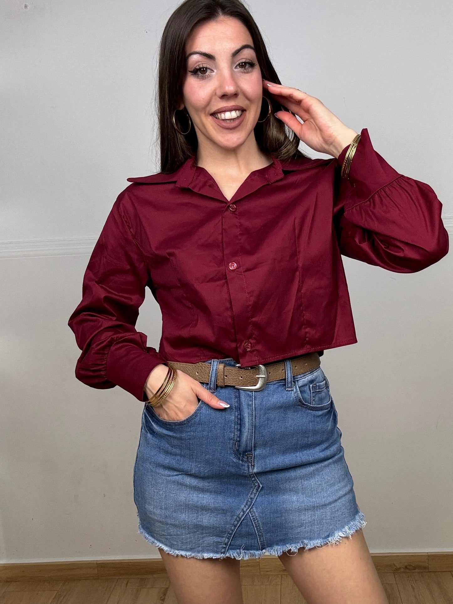 CAMISA CORTA BURDEOS