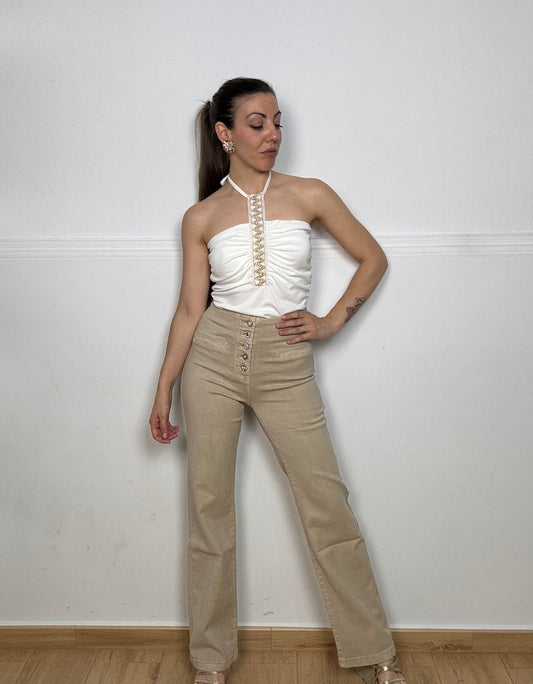 PANTALÓN BOTÓN PLATA (beige)