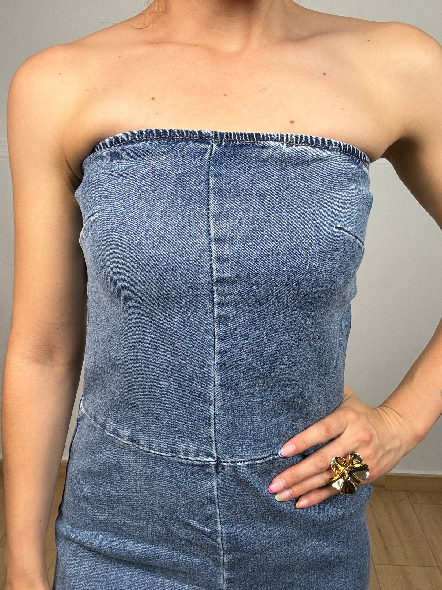 VESTIDO TEJANO CORTE MIDI (super precio)