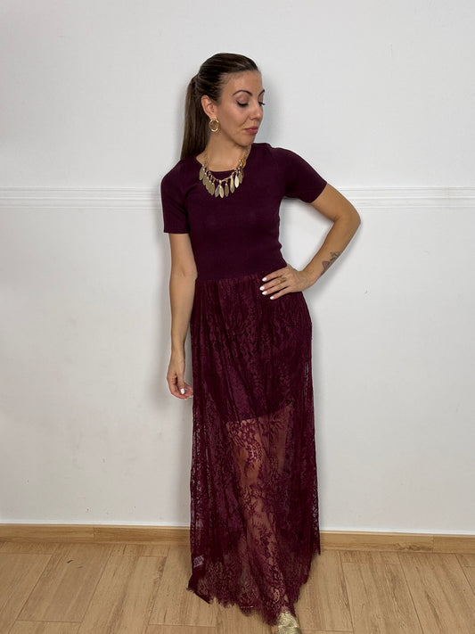 VESTIDO ENCAJE BURDEOS