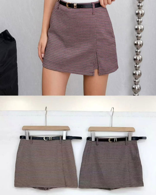 FALDA/PANTALÓN CUADROS MARRÓN (cinturón de regalo)